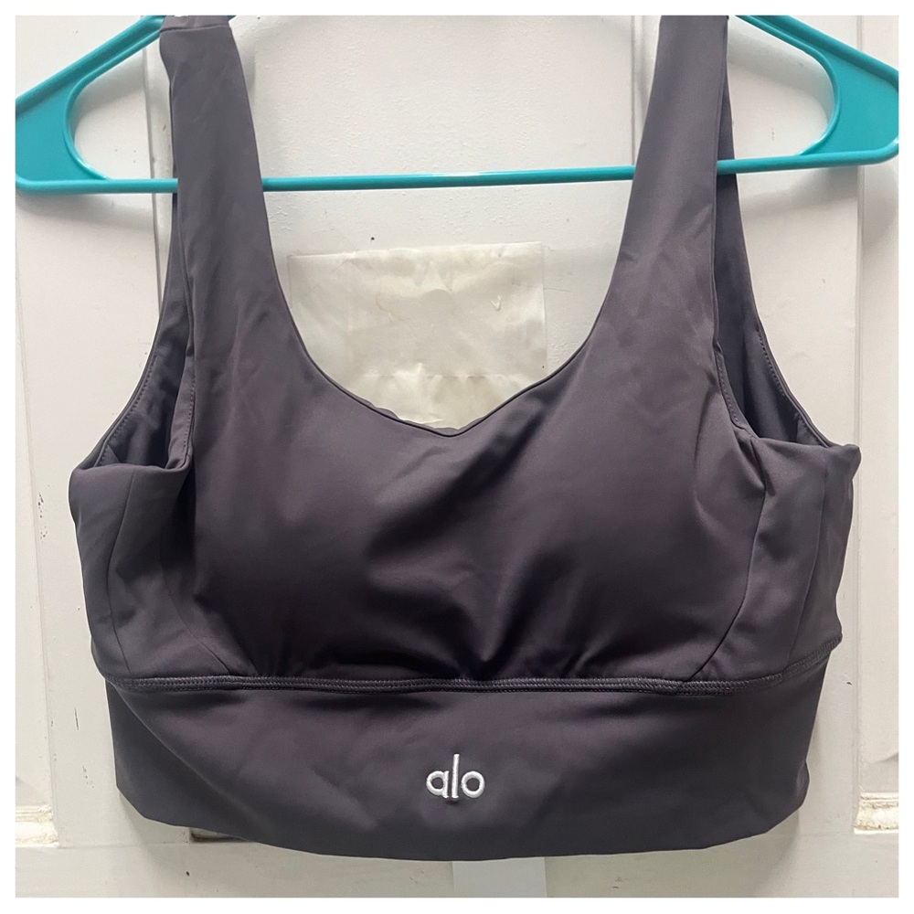 ALO Yoga Gray Scoop Neck Sports Bra